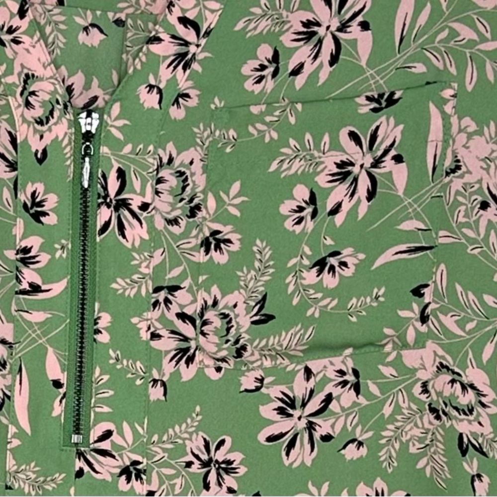 Torrid Georgette Green Floral Dolman Sleeves Zip Front Pockets Cottagecore Sz 1X - Picture 6 of 7